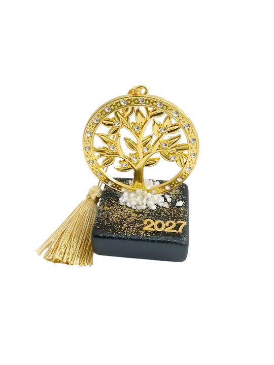 Kalliopi Silver Handmade Tabletop New Year's Lucky Charm Little Black Tree Made of Stone 2027 5x9cm