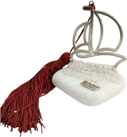 Kalliopi Silver Tabletop New Year's Lucky Charm Silver Boat Made of Stone 2027 12cm Kalliopi Silver Tabletop New Year's Lucky Charm Silver Boat Made of Stone 2027 12cm