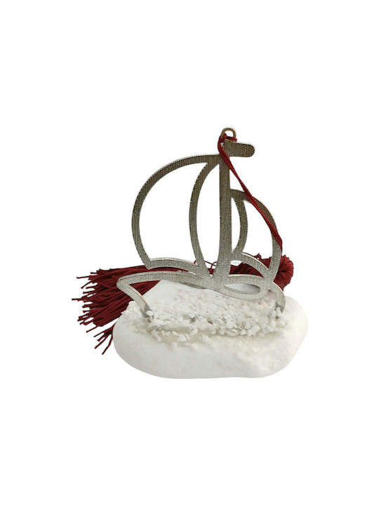 Kalliopi Silver Tabletop New Year's Lucky Charm Silver Boat Made of Stone 2027 12cm
