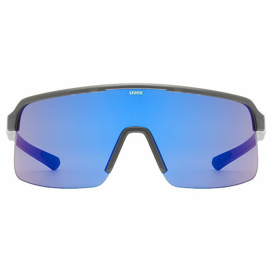 Uvex Cycling Glasses with Blue Frame and Dark Mirror Lenses