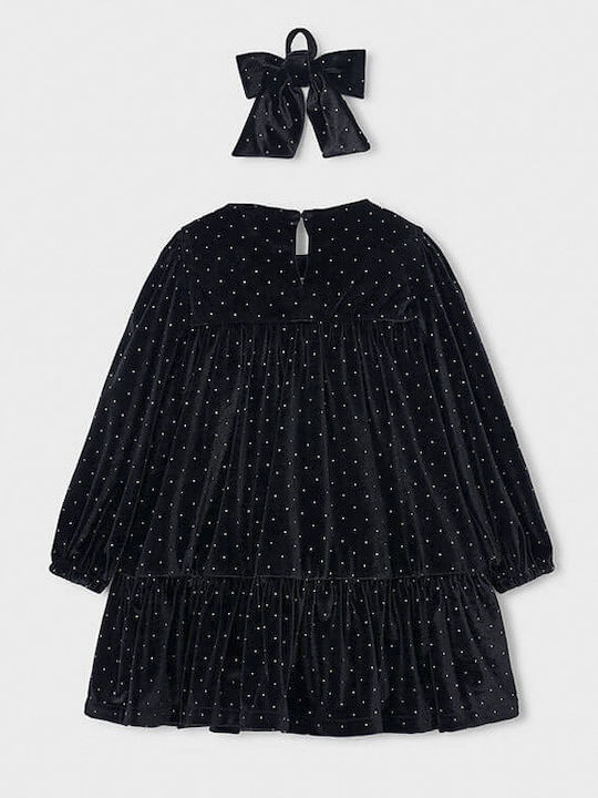 Mädchenkleid Langärmelig Samt Set aus 2 mit Zubehör Schwarz