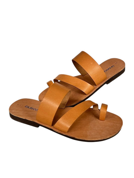 Leather Men's Sandals In Tabac Brown Color