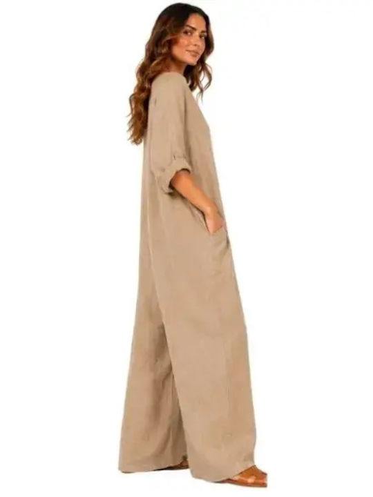 Women’s Linen One-piece Jumpsuit Beige
