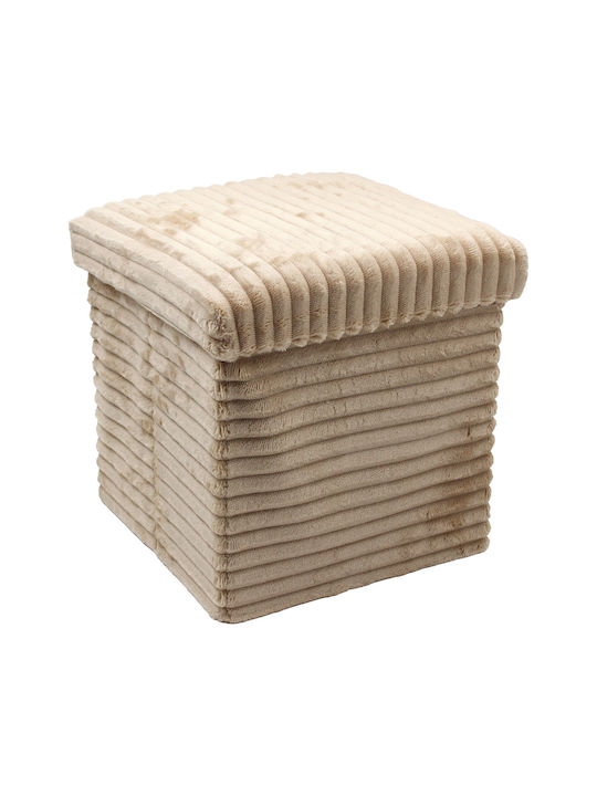 Living Room Stools Collapsible With Storage Space Upholstered In Beige Fabric 30x30x30cm