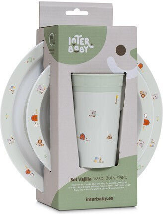 Interbaby Melamine Feeding Set Green 3 pcs