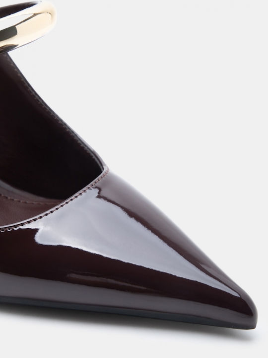Mules In Patent Leather With High Heel In Brown Colour