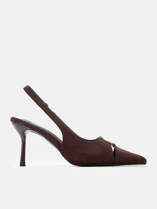 Spitze Zehe Pumps mit Hohem Braun Absatz