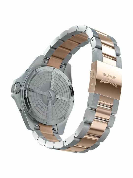 Aviator Men's Battery Watch with Silver Metal Bracelet