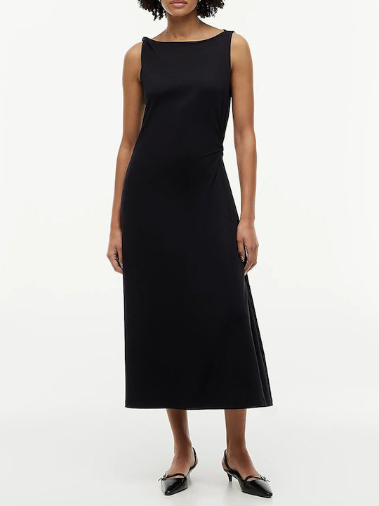 Sommer Midi Damenkleid Ärmellos Schwarz