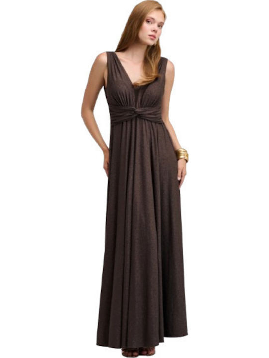 Summer Maxi Evening Dress Open Back Brown