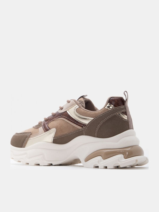 Damen Flatforms Sneakers Beige-Dunkel