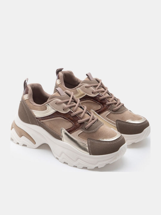 Damen Flatforms Sneakers Beige-Dunkel