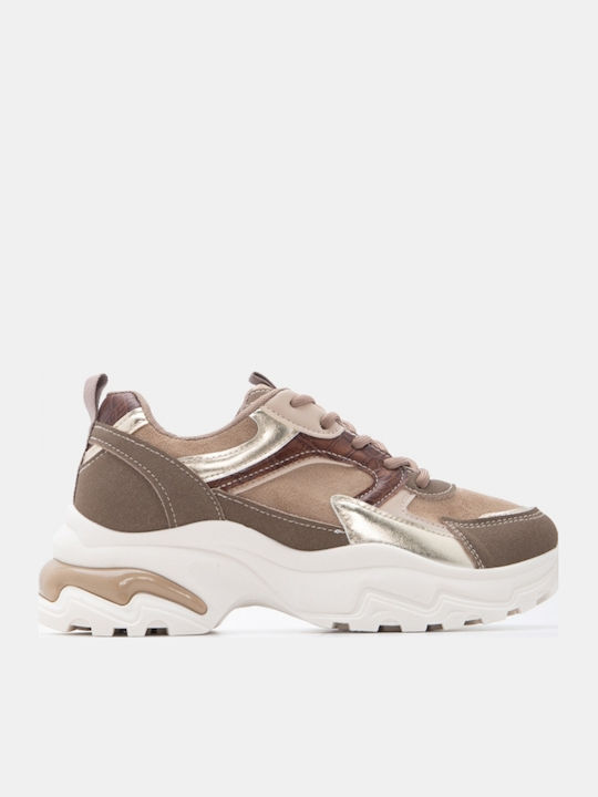 Damen Flatforms Sneakers Beige-Dunkel