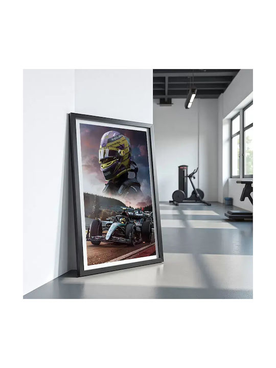 Poster Formula1 Lewis Hamilton F068 21cm X 30cm White Wooden Frame
