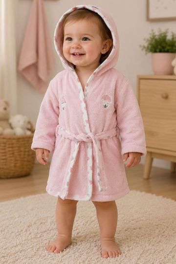 Elma Cocuk Kids Bathrobe Pink with Hood