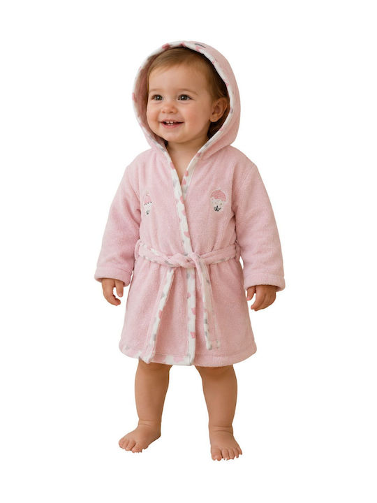 Elma Cocuk Kids Bathrobe Pink with Hood