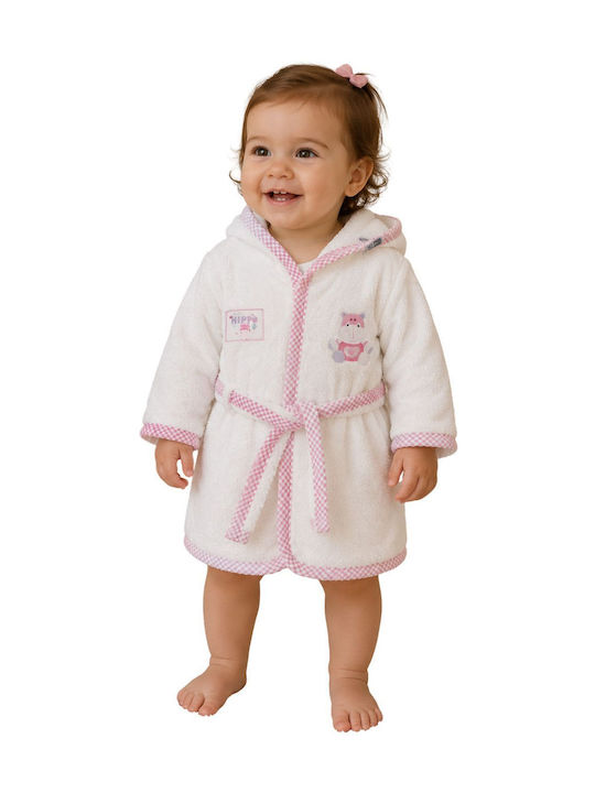Elma Cocuk Kids Bathrobe White-Pink with Hood