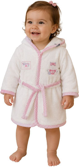 Elma Cocuk Kids Bathrobe White-Pink with Hood