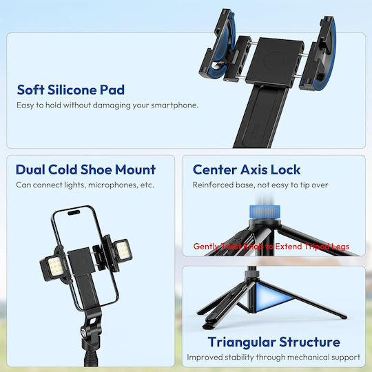 Selfie Stick Tripod 1.44m Magsafe Magnet Phone Smartphone + Remote Tt88 Black
