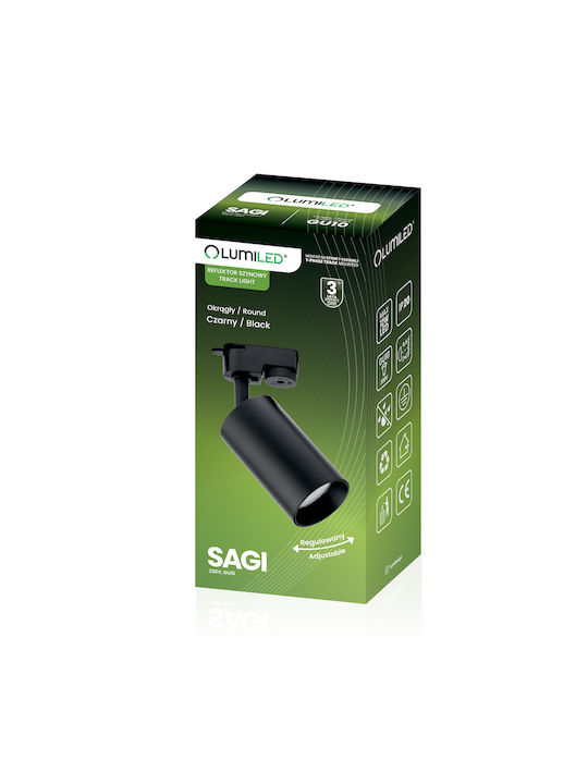 Track Spotlight GU10 Black Sagi Lamp Single-Phase Tracks Lumiled