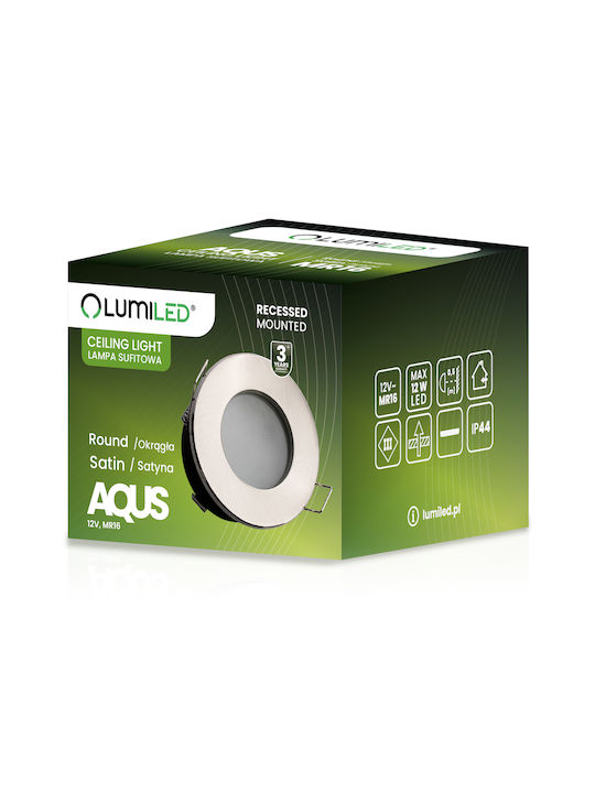 Aqus Lumiled Εντοιχιζόμενο Φωτιστικό Αλογόνου Led Mr16 Στρογγυλό Σατινέ