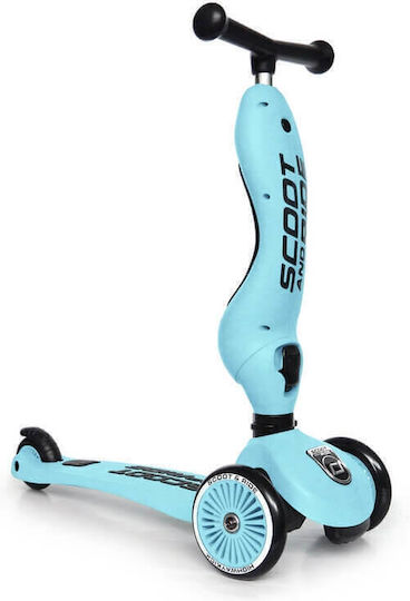 Scoot & Ride Kinderroller Highwaykick 1 & Helm S Blueberry 3-Rad mit LED-Beleuchtung für 5+ Jahre Hellblau