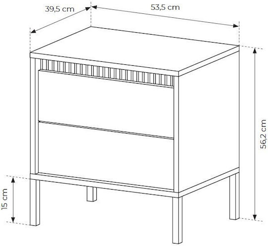 Noptieră Din Lemn Cu Picioare Metalice Bej 53.5x39.5x56.2cm