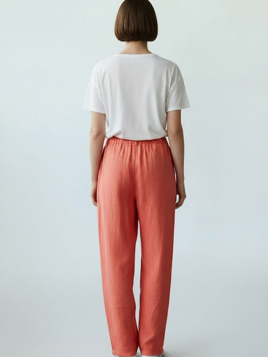 Damen Leinenhose mit Gummiband in Lose Passform Orange