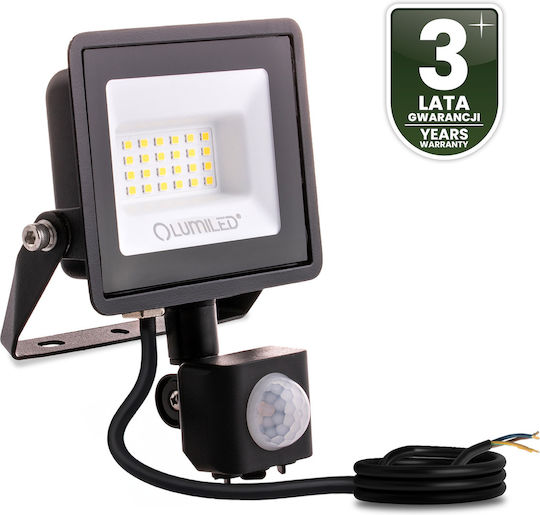 LED Flutlichter Zuna2 20W 1800lm 6500K Ip44 Schwarzer Bewegungssensor Lumiled