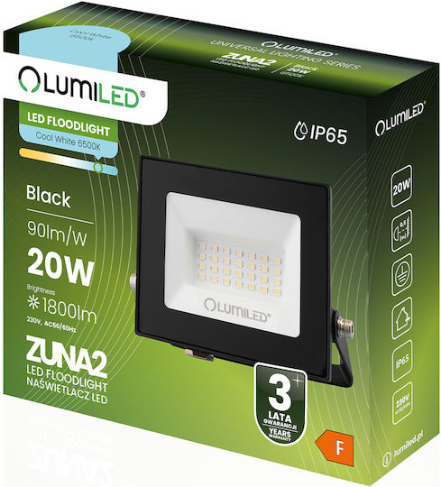 LED Flood Light Zuna2 20W 1800Lm 6500K IP65 Black Phosphorized