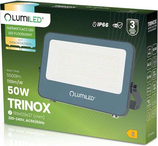 LED Flood Light Trinox 50W 5500lm CCT IP66 Grey Lumiled