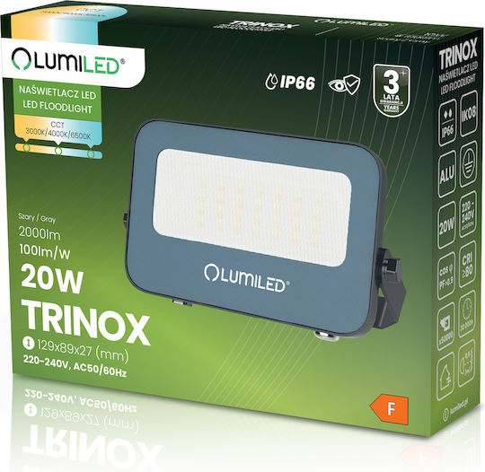 LED Flood Light Trinox 20W 2000lm CCT IP66 Grey Lumiled