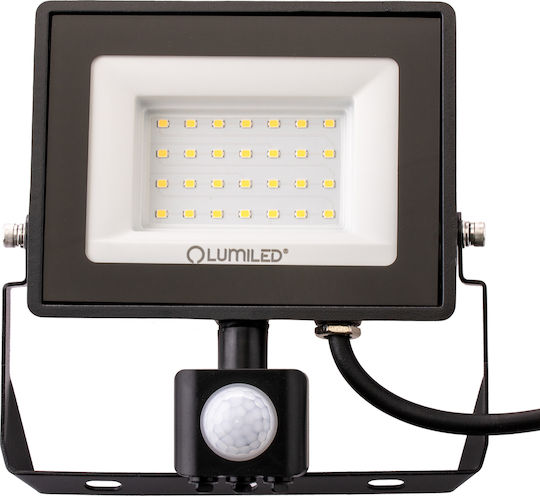LED Прожектор Zuna2 30W 2700Lm 4000K IP44 Черен Сензор за Движение Lumiled