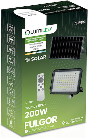 Solar LED Halogen Flood Light 200W Garden Lamp 4000K IP65 PIR Motion Sensor + Remote Control Fulgor Lumiled