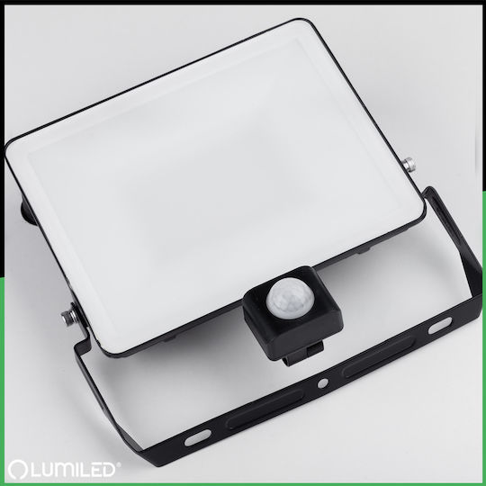 LED Flood Light Azzler 50W 6000lm 4000K IP44 Outdoor Halogen Lamp Motion Sensor Black Lumiled