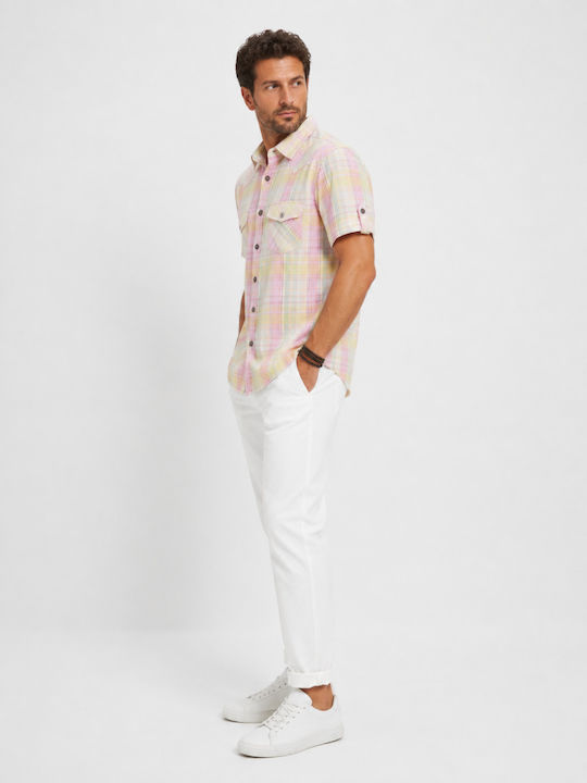 Short Sleeve Checked Beige Shirt