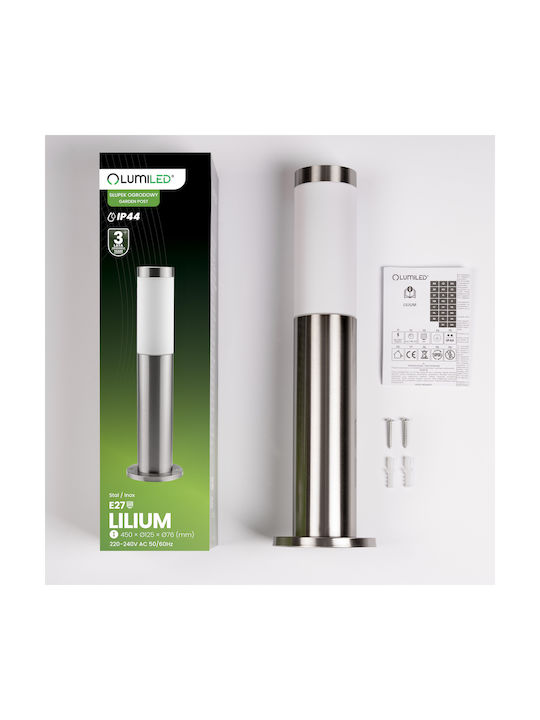 Φωτιστικό Κήπου Εξωτερικού Χώρου E27 Inox Post 45cm Lilium Lumiled