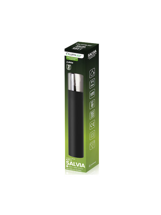 Lampa De Grădină Stâlp Pentru Exterior Bec E27 Negru Sticlă Ip54 60 Cm Salvia Lumiled