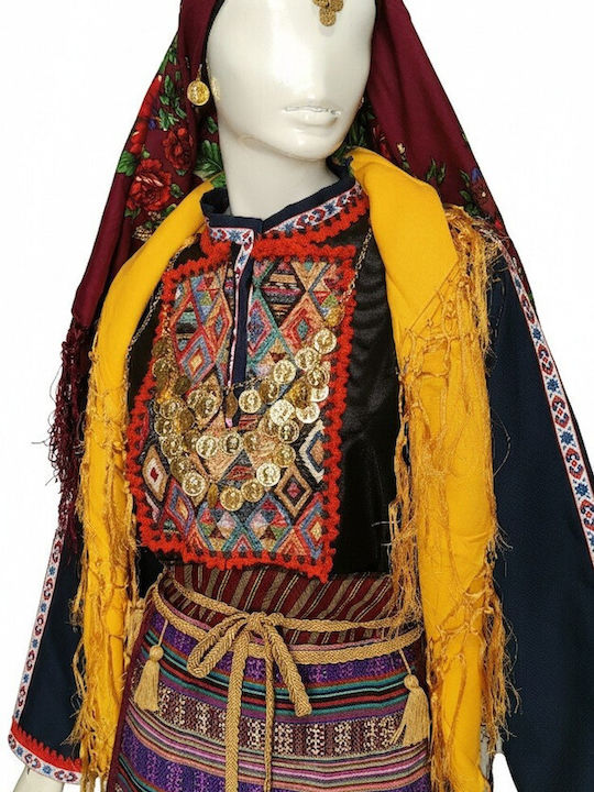 Thrace Woman Traditional Costume with Scarf with 3 Rows Necklace with 45 Coins