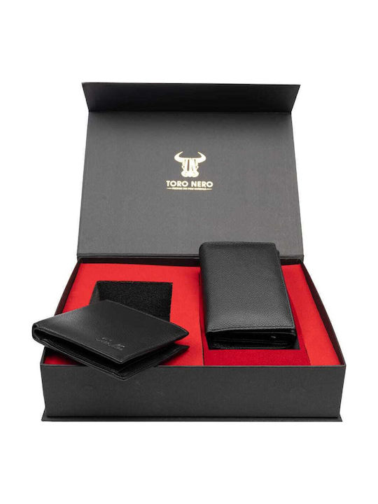 Set cadou portofel de damă + portofel de bărbat negru din piele naturală Little-manu