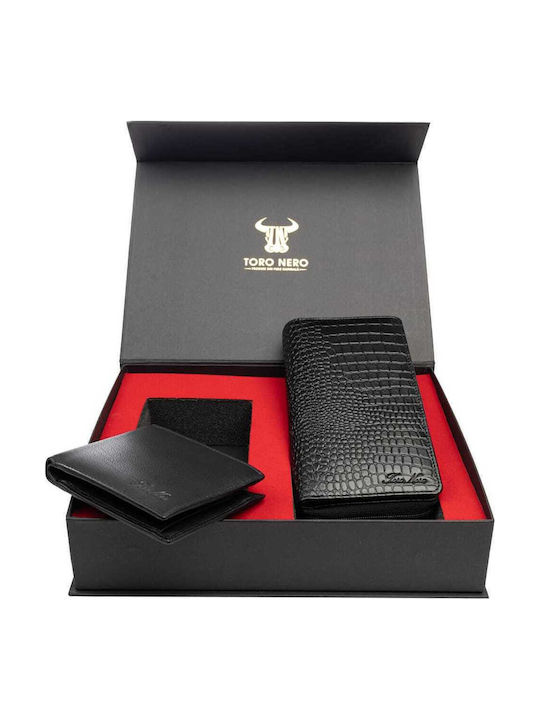 Set cadou Portofel femei + Portofel bărbați Negru Piele Naturală Gia-manu