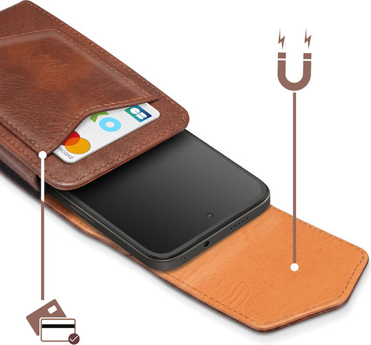 Avizar Husa De Centură Pentru Smartphone 6.1" Cu Închidere Magnetică Suport Card Maro