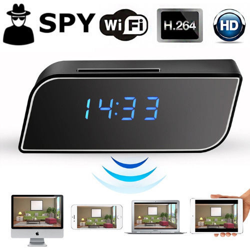 Spy Camera WiFi Clock 720P with Memory Card Slot and Motion Detector
