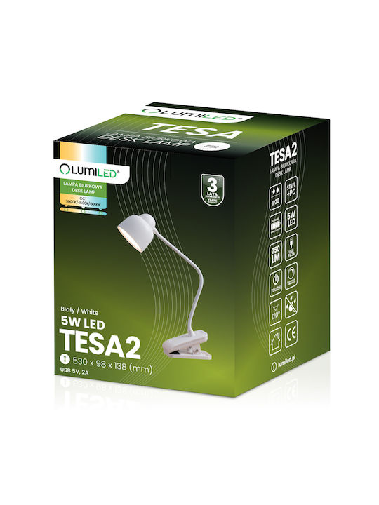 Επιτραπέζιο Φωτιστικό Tesa 2 5w Cct Led Τραπέζια Σχεδίασης Σχολείου Λευκό Lumiled