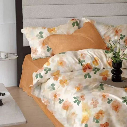 Pucioasa Set Huse Pentru Pilote Duble 200x220cm Flori Portocalii