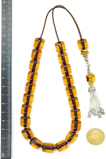 Roloi Komboloi Worry Beads with 21 Beads Made of Mastic Length 34cm Yellow