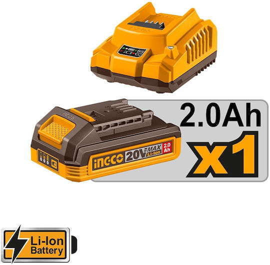 Ingco Handgeblasener 20V mit 1 Batterie 2Ah und Lautstärkeregelung mit Maximaler Luftgeschwindigkeit 259.2km/h