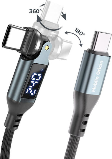 Mobile Origin Winkel (90°) / Geflochtenes / LED USB 2.0 Kabel USB-C männlich - USB-C 240W PD Grau 1m MO-DRC-S-CB16