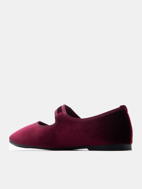 Damen Ballerinas Mit Riemen in Burgundisch Farbe