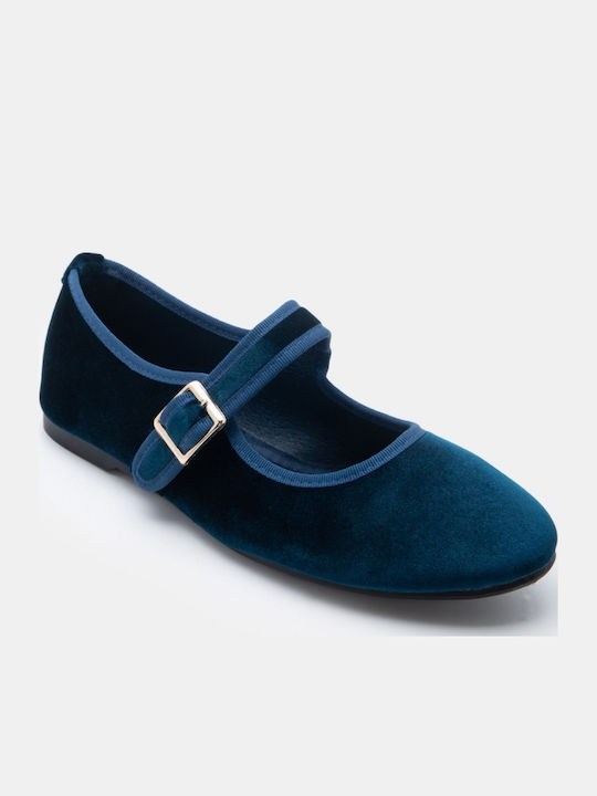 Damen Ballerinas Spitz zulaufend Mit Riemen in Marineblau Farbe